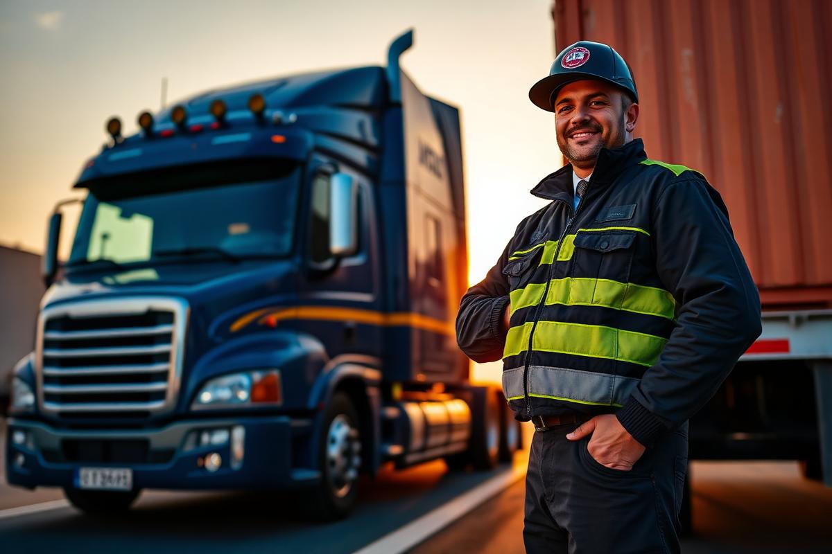 Professional truck driver beside his vehicle
