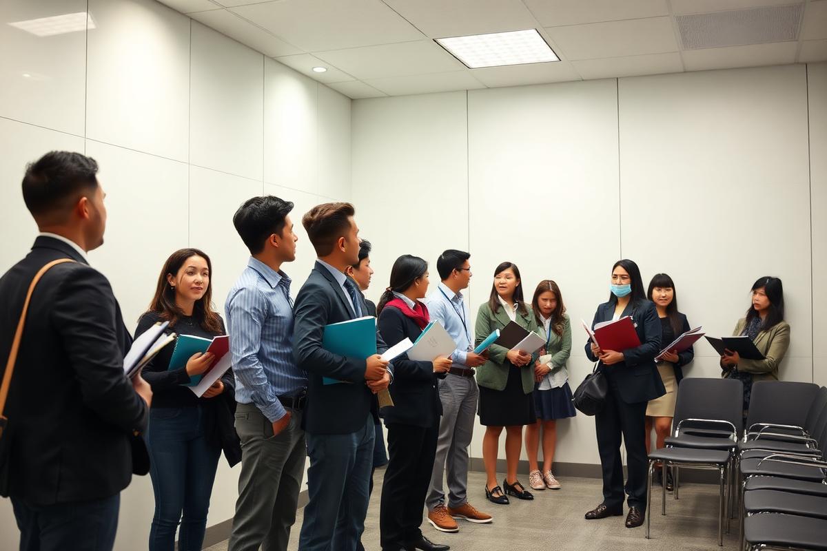 Candidates waiting for interview with documents