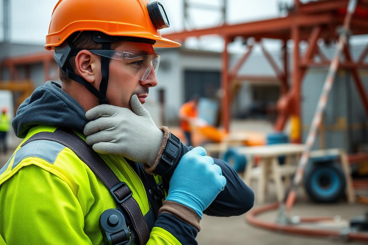 Worker wearing PPE, helmet, goggles and gloves