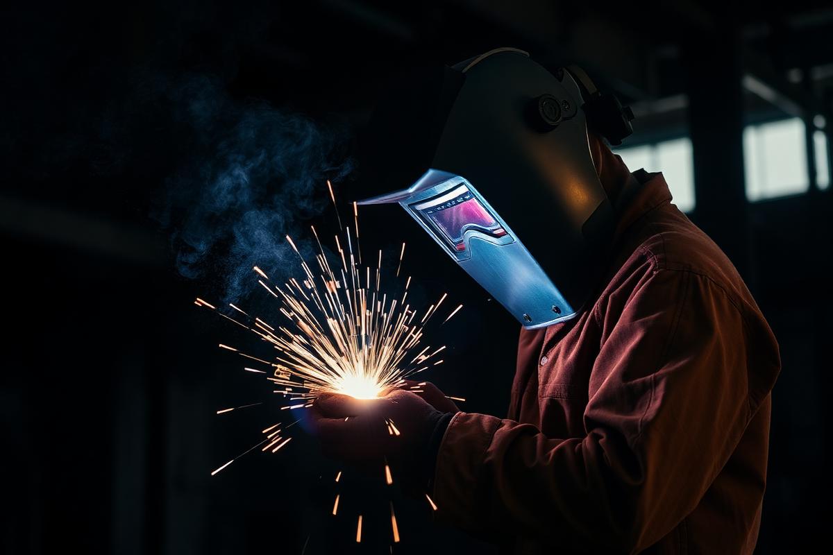 Welder working with sparks flying