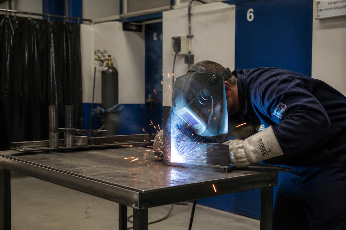Welder performing a welding and fabrication trade test